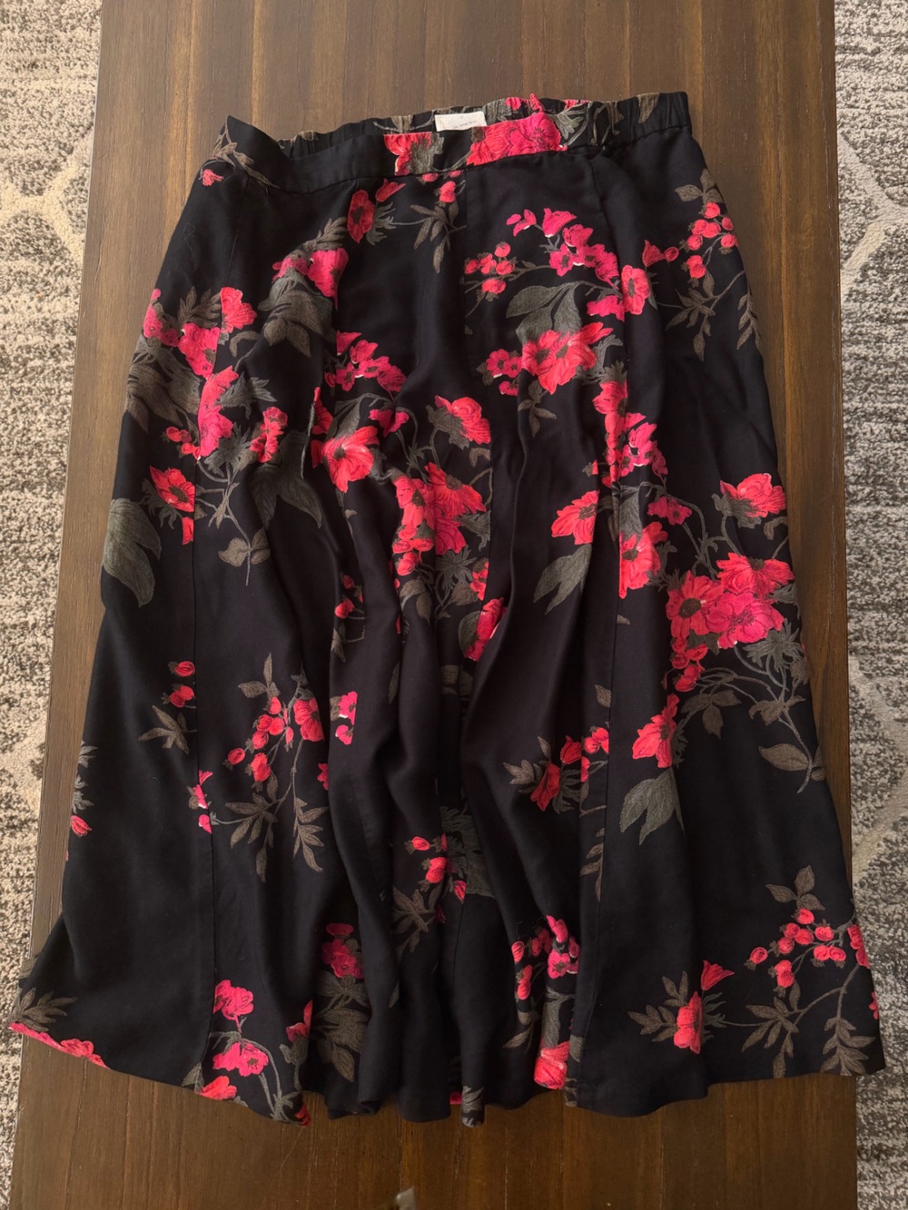 Vintage Koret Black Skirt with Pink Floral Print and Pockets